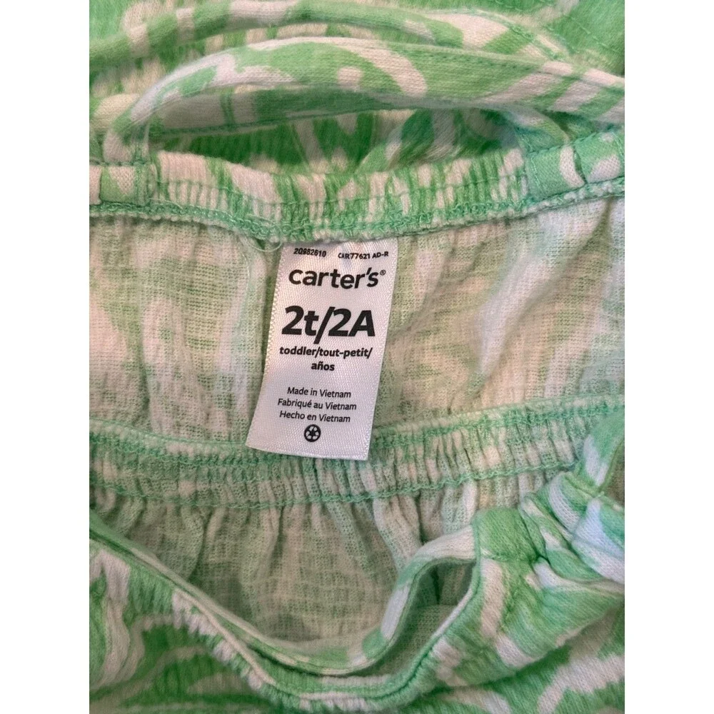 Carter’s Toddler Girls Green Tropical Sundress Size 2T Sleeveless Ruffle Hem Dre